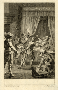 32329 Afbeelding van de raadpensionaris Paulus Buys die door soldaten van zijn bed wordt gelicht terwijl anderen ...